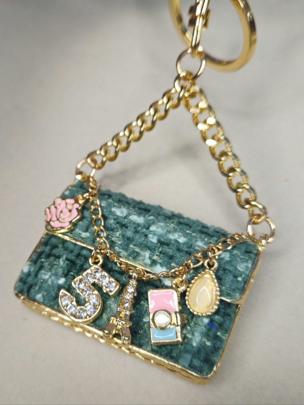 Chic Teal Mini Purse Bagcharm/Keychain with Gold Chain